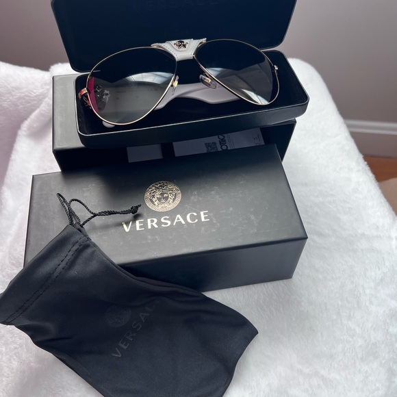 Versace Gold and Black Aviator Sunglasses.  Like new. Both hard/soft case incld. - Picture 2 of 3